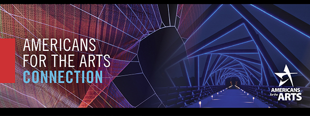 Image reads, Americans for the Arts Connection, with a background image in a blue and black geometric pattern.